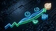 © resky - Glowing neon line chart rising towards target symbolizing financial success and fast business growth
