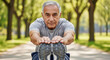 © SYATRI RAWU - Active Senior Man Stretching on Park Path, Healthy Aging and Fitness Concept, Portrait of Elderly Male Athlete Exercising Outdoors