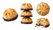 © Lakmal - Toasted Coconut Macaroon Chocolate Dipped Cookie Whole Stack Top Broken Transparent PNG Isolated White Background Views Set