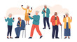 © Amelia - Diverse group of senior people using smartphones for photography and communication in a modern flat illustration style.