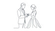 © kacuk - Continuous line drawing of a man proposing to a woman with a ring.