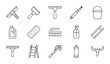 © MstMithila - Cleaning Tools Vector Icons Set: Squeegee, Scraper, Razor, Brush, Bucket, Ladder, Mop