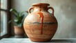 © KaTone - Rustic terracotta amphora with textured surface and glaze drips.