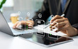 © Father_Studio - Businessman reviewing document approval process with automated workflow management, legal compliance, and digital business operations.
