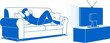 © rifan - Relaxed man lounging on a couch watching television with a remote control in hand, enjoying leisure time at home