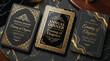 © S.Siam - Set of three luxury invitation cards for an annual dinner with elegant gold foil typography and ornate frames on a dark marble background