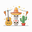 © iswan - Dia de Muertos Celebration with Skulls, Guitar, Cactus, and Maracas