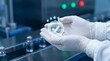 © Evando Zhafran - Gloved hands holding digital quality assurance icon in pharmaceutical factory