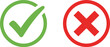 © Rehena - Green check mark and red cross sign icons for correct and incorrect choice selection