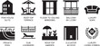 © Kamrun82 - Collection of apartment amenity icons penthouse suite rooftop terrace floor ceiling windows balcony luxury sofa private pool sun loungers garden elevator access living symbol.