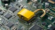 © rifqi akhdan - Opened padlock on electronic circuit board representing cybersecurity vulnerability and data risk.