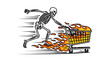 © Nasaf - Skeleton Pushing Shopping Cart on Fire.