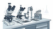 © Amrulloh - Laboratory table with microscopes, gauges, and measuring instruments, scientific research