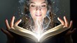 © Teguh - Woman looking at glowing magical book with ethereal light