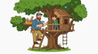 © Ednardo - Building Memories: A father and son collaborate on constructing a rustic treehouse, surrounded by the vibrant greenery of a large oak tree, fostering a sense of togetherness and shared accomplishment.