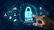 © Nimra - GDPR Data Protection and Privacy Security Concept with Finger Touching Digital Lock Interface