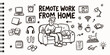 © Studio181 - Remote Work From Home Hand Drawn Doodle Set With Freelancer On Sofa And Office Icons
