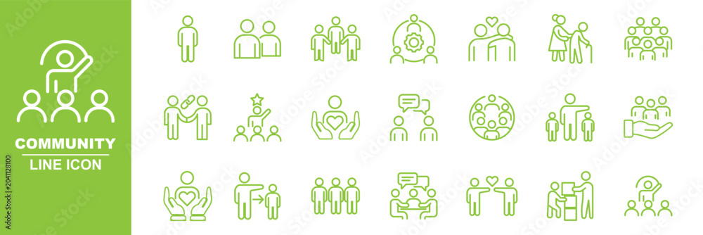 Modern Community line icon set. Neighborhood, friendship, family, love ...