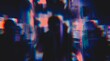 © AamirSohail - Abstract digital glitch art background with distorted silhouettes of people in a dark, colorful, and noisy environment