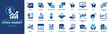 © DASHINKAN - Blue and black stock market and financial investment icon set featuring trading, analysis, bull and bear market, dividends, and portfolio symbols