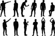 © MdRobiul - Collection of twelve human silhouette icons in standing and sitting poses with expressive gestures for communication and design projects