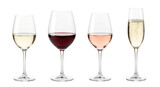 Different types of wine glasses collection, isolated on transparent background