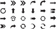 © Sabana - Set of black arrow icons with various shapes and directions on transparent background.