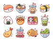 © AamirSohail - Cute kawaii japanese food and drink icons set isolated on transparent background