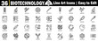 © Logo Solution - Biotechnology line art icons. Collection for laboratory research, DNA sequencing, drug discovery, and genetic science studies.