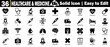 © Logo Solution - Healthcare and medicine solid icons. Featuring medical equipment, a doctor, a nurse, an ambulance, a hospital, and emergency treatment symbols.