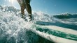 © Yus - Surfer riding wave, close up on board and splashing water