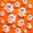 © Мария Ковалева - Cute 3D Halloween seamless pattern with funny little ghosts on orange background
