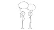 © Dilshad - Two stick figure characters thinking with empty thought bubbles isolated on transparent background