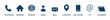 © Jerrymoon - Contact icon set. Contact and communication icon set. Home, phone, user, globe, email, calendar and location elements form a clean communication. Mobile and message symbol. Interface details sign.