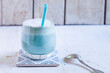 © Westend61 - Glass of blue coloured latte with spirulina algae, vegan plant milk, ginger and rice syrup