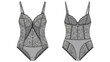 © Stock Image Paradise - 2D CAD Vector illustration of lingerie showcasing two detailed bodysuits with intricate designs