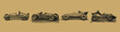 © Irkham - This artwork features a series of classic racing cars illustrated in a vintage style. Perfect for automotive enthusiasts and art collectors, it captures the essence of speed and design.