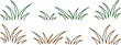 © Khadiza - Natural Grass Border Collection Vector Set. Hand Drawn Meadow Tufts and Botanical Lawn Elements Isolated on White. Green and Brown Foliage Decorations for Landscape Design.