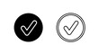 © MdDelowar - Circular check mark icon set in solid and outline black styles, symbolizing accepted status, task completion, and success.