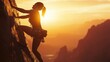 © arisa - woman rock climbing at sunset