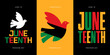 © Vector Archive - Juneteenth Freedom Day Illustration Set with Juneteenth Typography and Dove Bird in Pan-African Flag Colours. Juneteenth Vector Illustration Set for Poster, Card, Cover, Banner, Social Media.