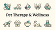 © Fauzan Adzima - A graphic featuring Pet Therapy Wellness text surrounded by twelve icons depicting petrelated care yoga and wellness