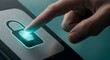 © Rohan - Close up of a person using a biometric fingerprint scanner on a digital tablet for secure access.
