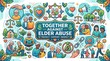 © Pixai - Vector awareness icons collage, text “Together Against Elder Abuse”