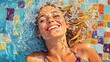© arisa - happy woman swimming in colorful pool