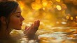© arisa - woman in golden water peaceful sunset scene