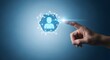 © Zas - Human icon in hexagon network with finger touching glowing light connection