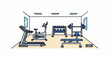 © Galih - A clean, illustrated gym interior with cardio and weight equipment