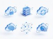 © Zohaib - Six isometric 3d icons representing cloud computing server security artificial intelligence networking and global data storage rendered in a bright glossy blue style on white background