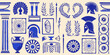 © Shamal - vintage greek culture icons blue silhouette on beige background column amphora helmet